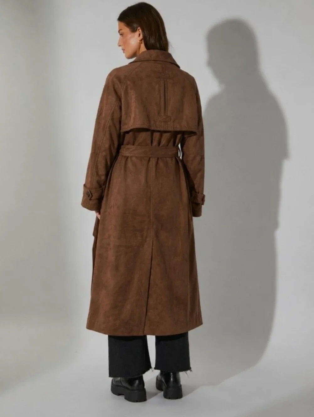 Vintage David Benjamin Designer Collection Brown Suede Oversized Trench Coat - Picture 15 of 15